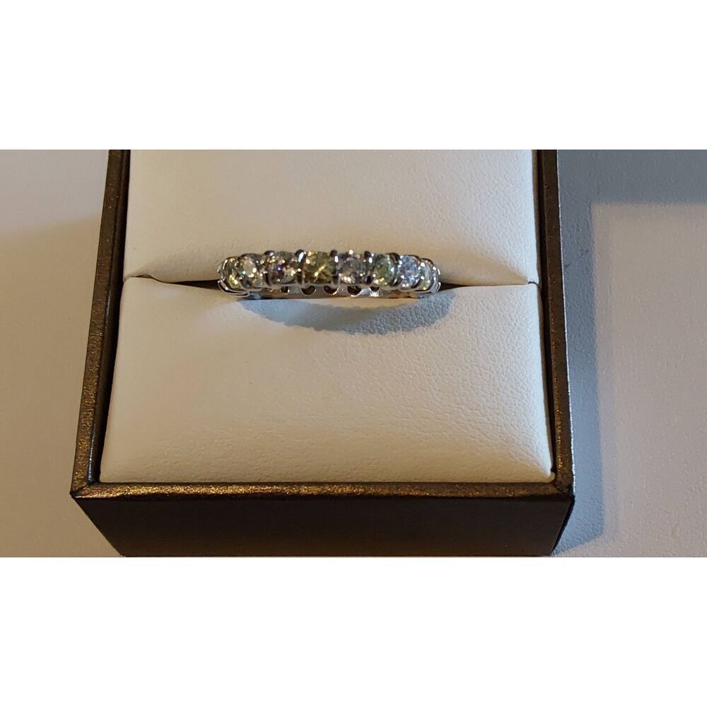 Sterling Silver/Platinum 3 Ct. Round Sim Diamond Eternity Band Ring Sz 8